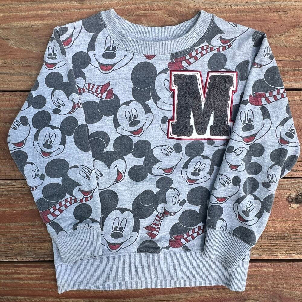 Disney Mickey Mouse Toddler Sweatshirt 5T Chenille Varsity M Patch Gray Pullover
